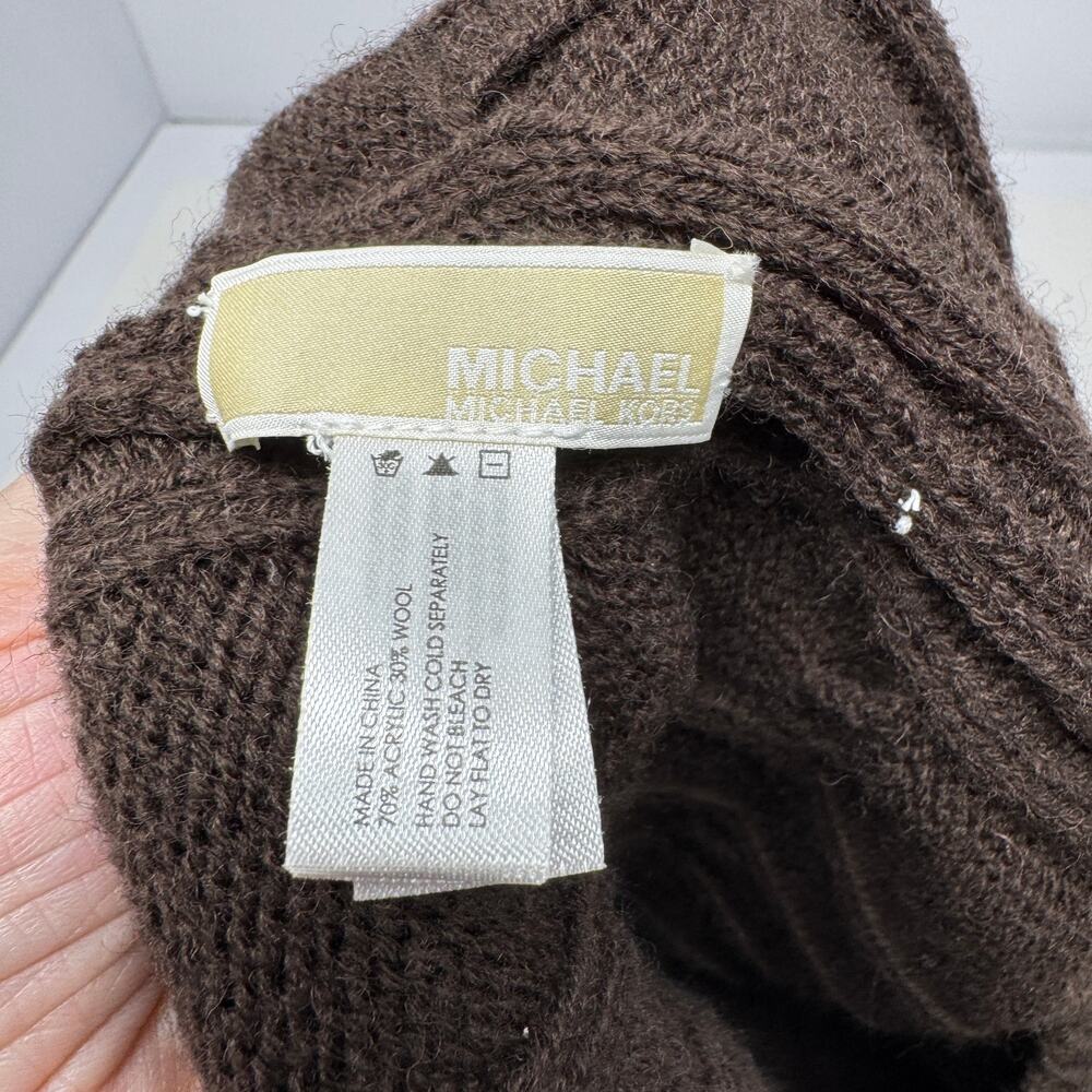 Michael Michael Kors Hooded Scarf Cable Knit Brown Gold Buttons Snood Balaclava - Picture 6 of 6